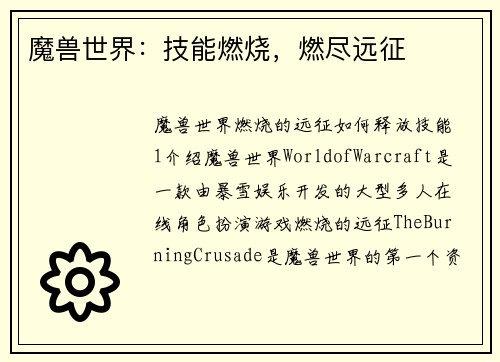 魔兽世界：技能燃烧，燃尽远征